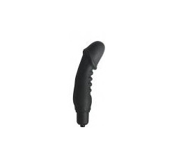   Silicone Ribbed Vibrating Penis Black  